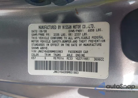 2009 Infiniti G37 Journey z USA, uszkodzony, nr VIN JNKCV64E89M601863
